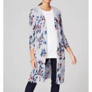 J. Jill Women's Floral Lightweight Long Open-front Cardigan Sweater Sz L
